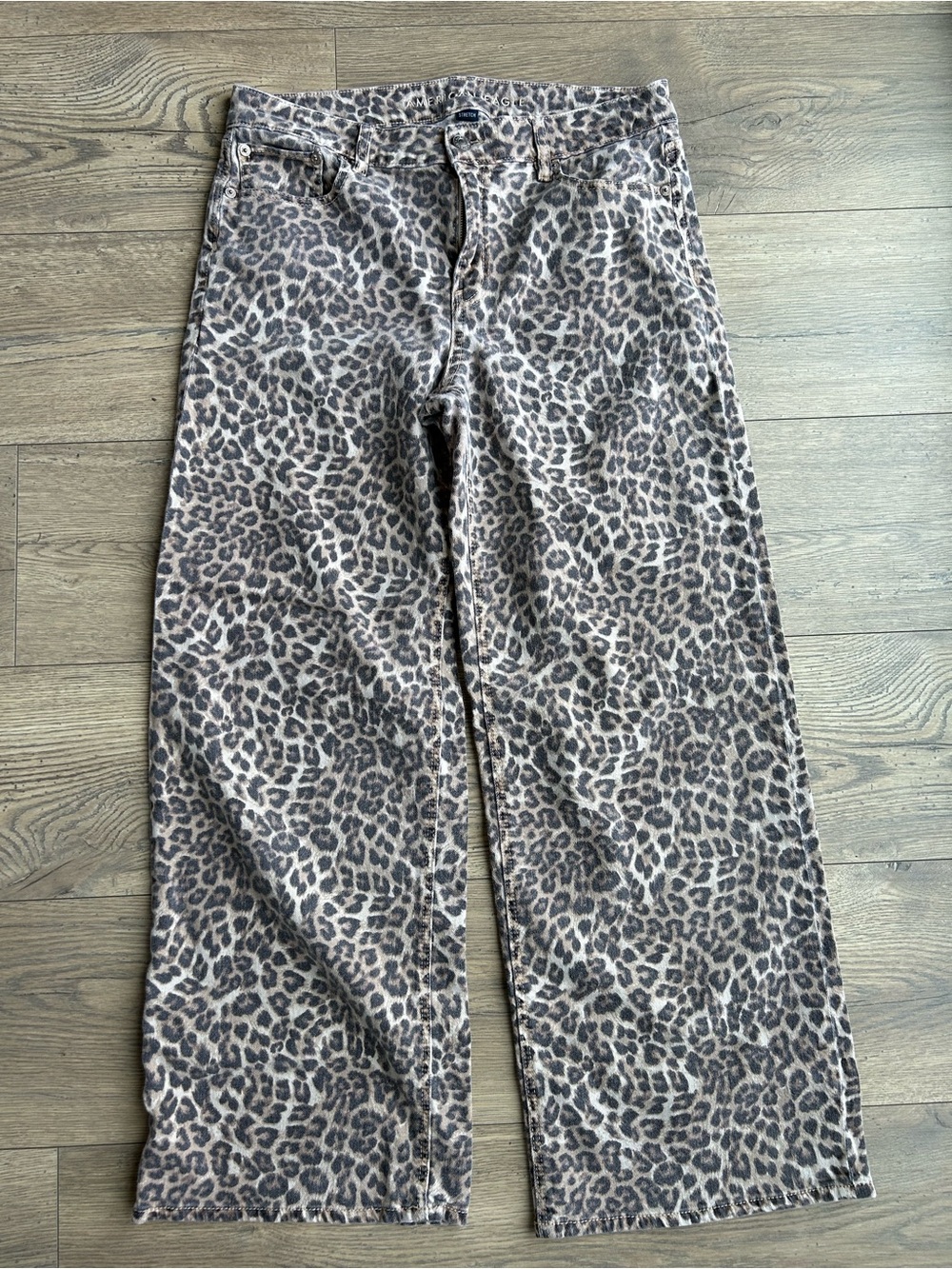 🦅 AE Low Rise Baggy Wide-Leg Leopard Print Pants